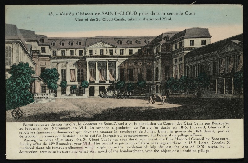 Carte postale ancienne Vue du Château de Saint-Cloud prise dans la seconde Cour.View of the St. Cloud Castle, teken in the second Yard à Saint-Cloud