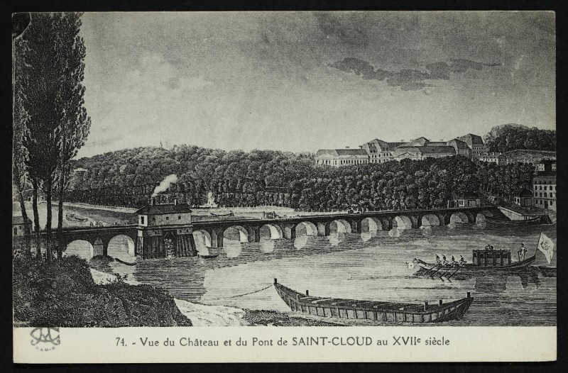 Carte postale ancienne Vue du Château et du Pont de Saint-Cloud au XVIIè siècle à Saint-Cloud