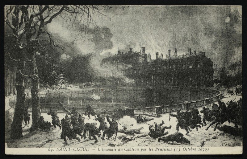 Carte postale ancienne L'Incendie du Château par les Prussiens (13 Octobre 1870) à Saint-Cloud