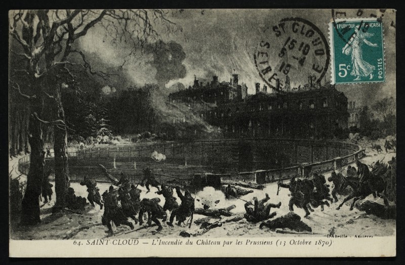 Carte postale ancienne L'Incendie du Château par les Prussiens (13 Octobre 1870) à Saint-Cloud