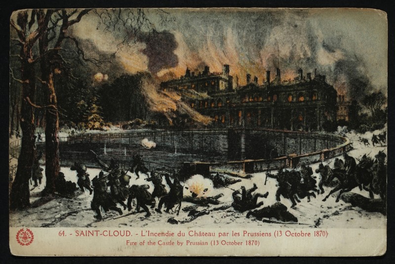Carte postale ancienne L'Incendie du Château par les Prussiens (13 Octobre 1870) à Saint-Cloud