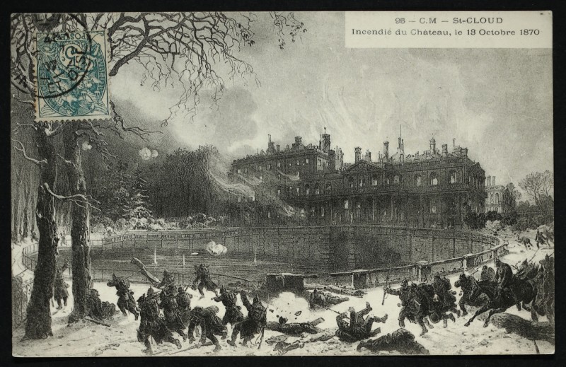 Carte postale ancienne Incendie du Château, le 13 Octobre 1870 à Saint-Cloud