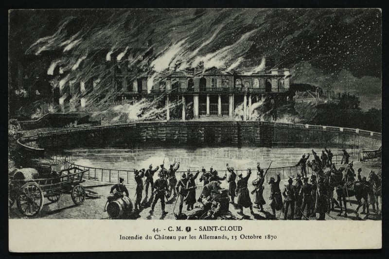 Carte postale ancienne Incendie du Château par les Allemands (13 Octobre 1870) à Saint-Cloud