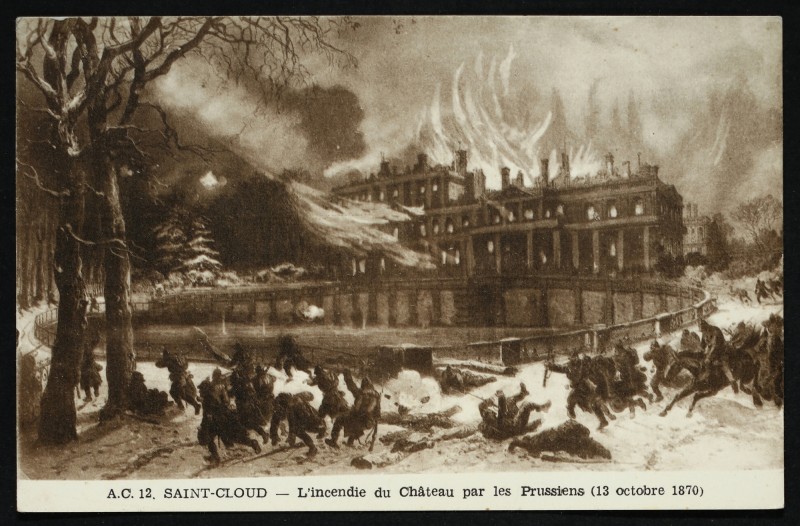 Carte postale ancienne L'incendie du Château par les Prussiens (13 Octobre 1870) à Saint-Cloud