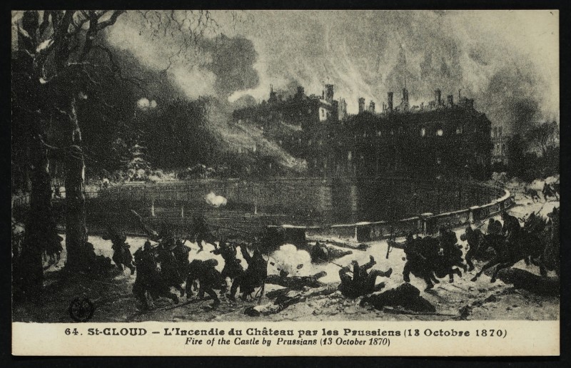 Carte postale ancienne L'incendie du Château par les Prussiens (13 Octobre 1870) Fire of Castle by Prussians (13 Octobre 1870) à Saint-Cloud