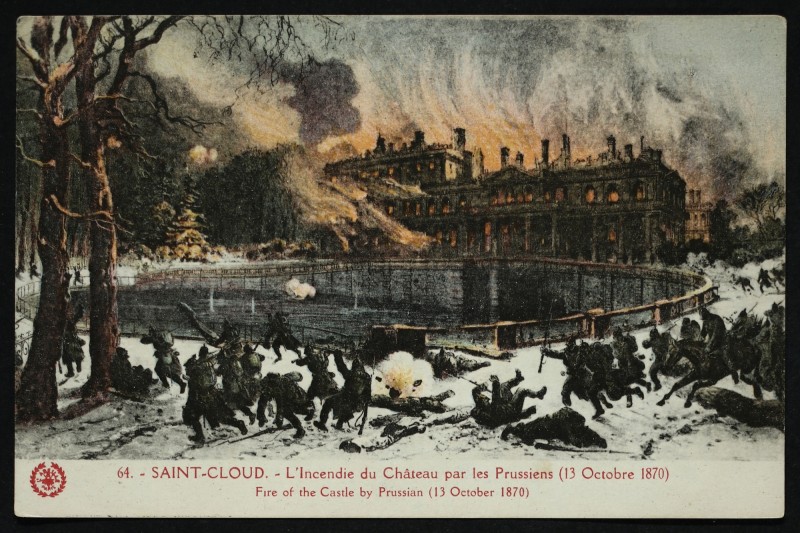 Carte postale ancienne L'incendie du Château par les Prussiens (13 Octobre 1870) Fire of Castle by Prussians (13 Octobre 1870) à Saint-Cloud