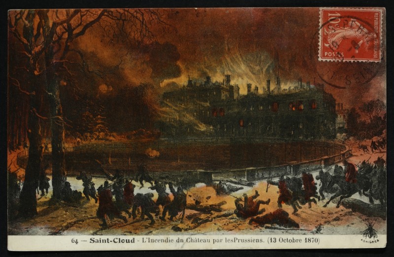 Carte postale ancienne L'incendie du Château par les Prussiens (13 Octobre 1870) à Saint-Cloud