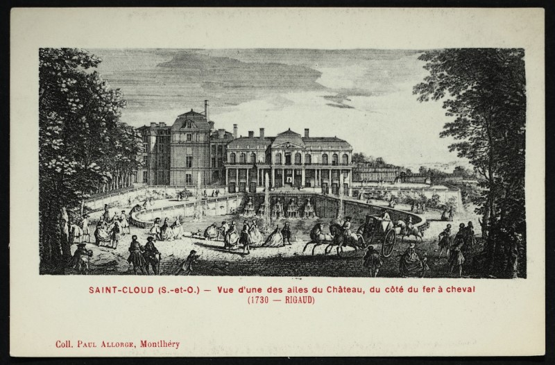 Carte postale ancienne Vue d'une des ailes du Château, du côté du fer à cheval (1730 - Rigaud) à Saint-Cloud