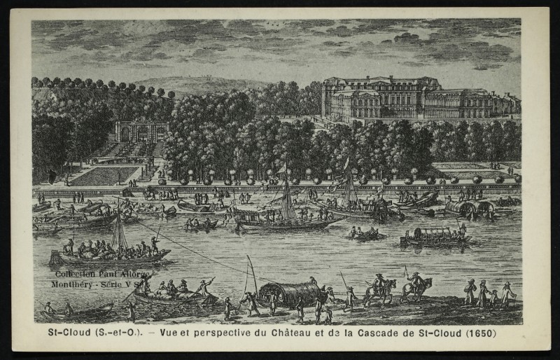Carte postale ancienne Vue et perspective du Château et de la Cascade de St-Cloud (1650) à Saint-Cloud