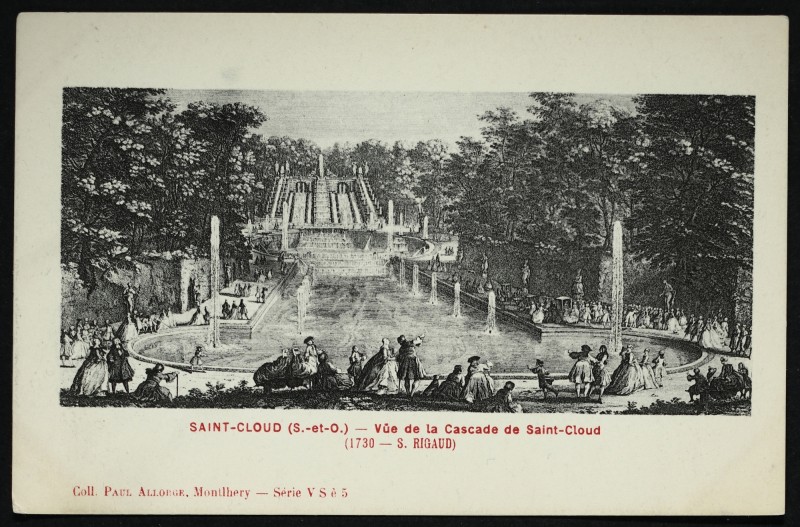 Carte postale ancienne Vüe de la Cascade de Saint-Cloud (1730 - S. Rigaud) à Saint-Cloud