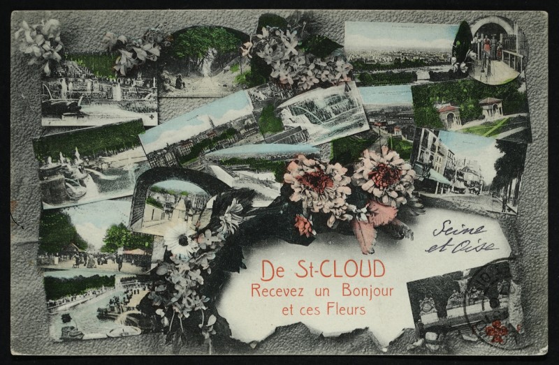 Carte postale ancienne De St-Cloud Recevez un Bonjour et ces fleurs à Saint-Cloud