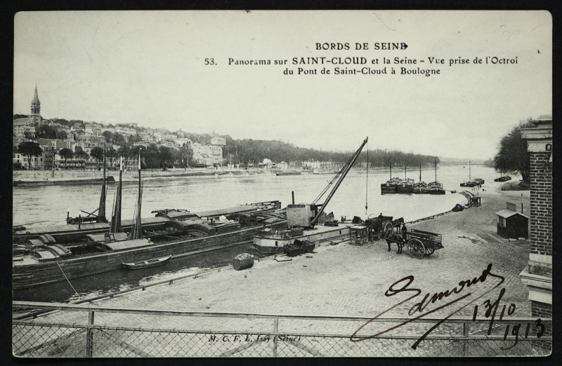 Carte postale ancienne Panorama sur Saint-Cloud et la Seine - Vue prise de l'Octroi du Pont de Saint-Cloud à Boulogne à Boulogne-Billancourt