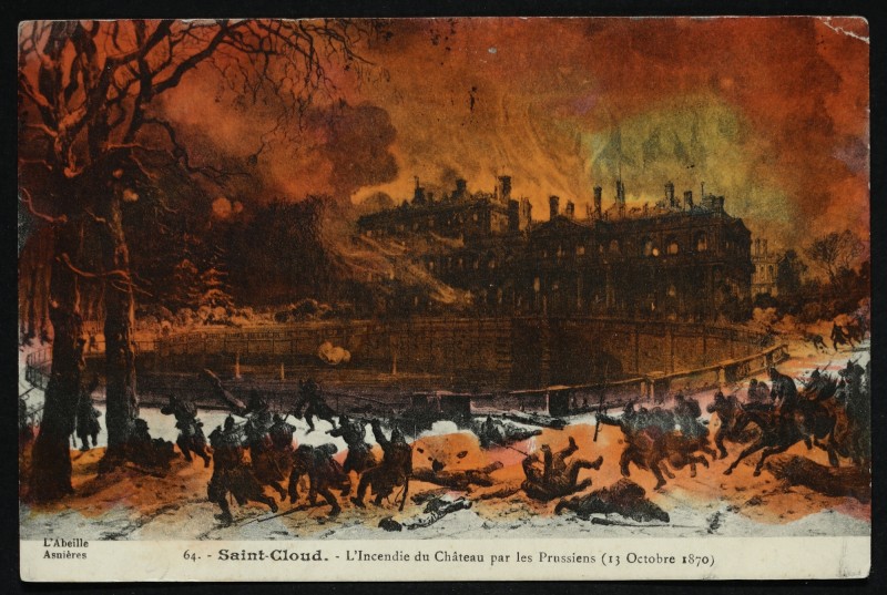 Carte postale ancienne L'Incendie du Château par les Prussiens (13 Octobre 1870) à Saint-Cloud
