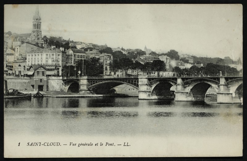 Carte postale ancienne Vue générale et le Pont à Saint-Cloud