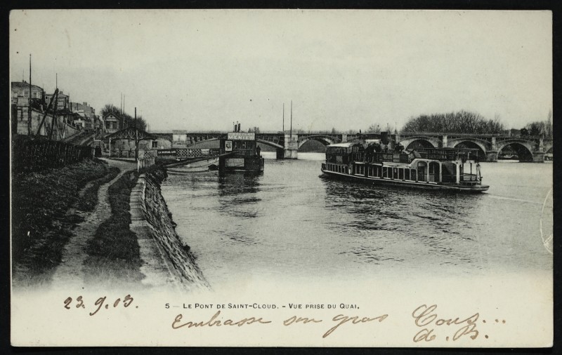 Carte postale ancienne Le Pont de Saint-Cloud - Vue prise du Quai à Saint-Cloud