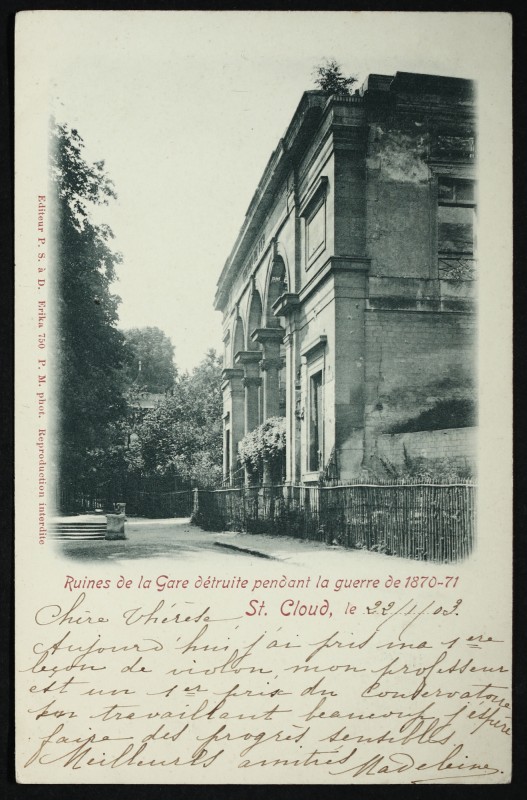 Carte postale ancienne Ruines de la Gare détruite pendant la guerre de 1870-71 à Saint-Cloud