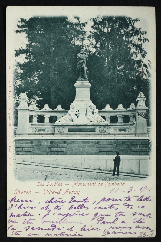 Carte postale ancienne Les Jardies - Monument de Gambetta à Sèvres