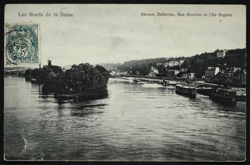 Carte postale ancienne Les Bords de la Seine - Sèvres, Bellevue, Bas Meudon et l'Ile Seguin à Sèvres