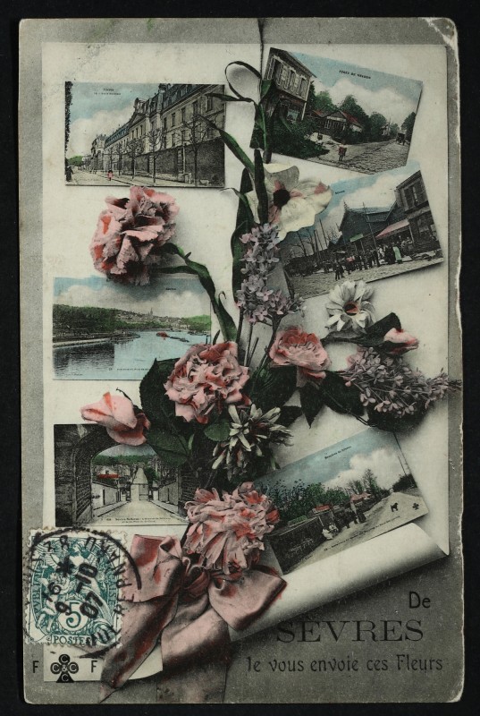 Carte postale ancienne De Sèvres je vous envoie ces Fleurs à Sèvres