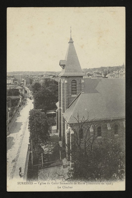 Carte postale ancienne Eglise du Coeur Immaculé de Marie (construite en 1908) - Le Clocher à Suresnes