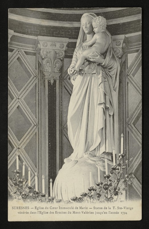 Carte postale ancienne Eglise du Coeur Immaculé de Marie - Statue de la T. Ste-Vierge Vénérée dans l'Eglise des Ermites du Mony-Valérien jusqu'en l'année 1794 à Suresnes
