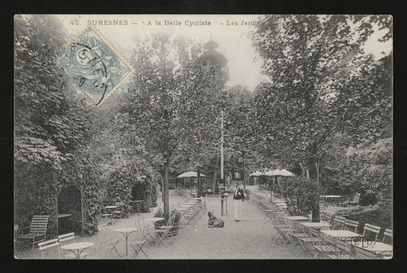 Carte postale ancienne A la Belle Cycliste - Les Jardins ELD à Suresnes