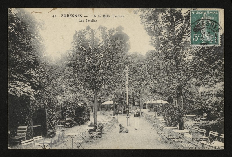 Carte postale ancienne A la Belle Cycliste - Les Jardins ELD à Suresnes