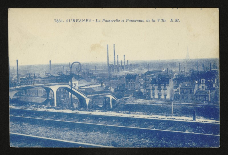 Carte postale ancienne La Passerelle et Panorama de la Ville à Suresnes