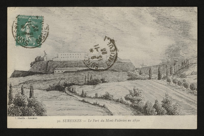 Carte postale ancienne Le Fort du Mont-Valérien en 1830 à Suresnes