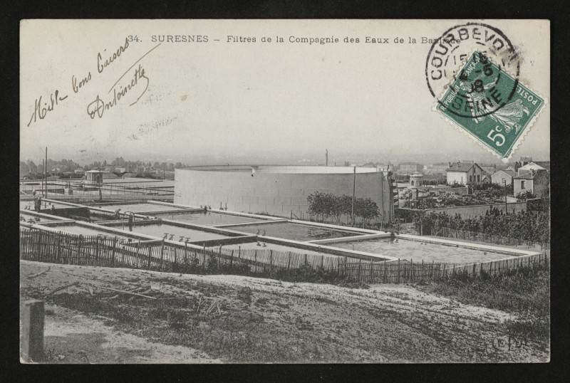 Carte postale ancienne Filtres de la Compagnie des Eaux de la Banlieue à Nanterre