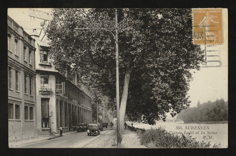 Carte postale ancienne Usines Latil et la Seine à Suresnes