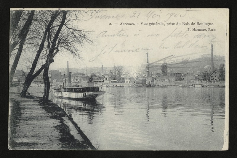 Carte postale ancienne Vue générale, prise du Bois de Boulogne à Suresnes