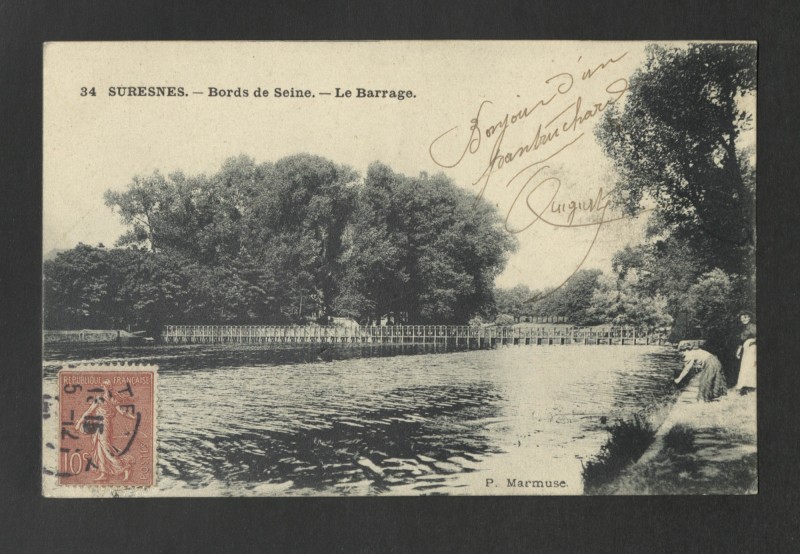 Carte postale ancienne Bords de Seine. - Le Barrage à Suresnes