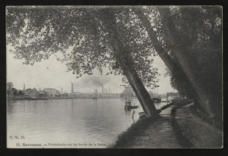 Carte postale ancienne Promenade sur les bords de la Seine à Suresnes