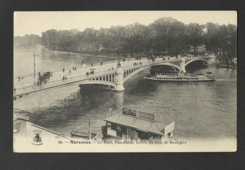 Carte postale ancienne Le Pont, Panorama, entrée du Bois de Boulogne à Suresnes