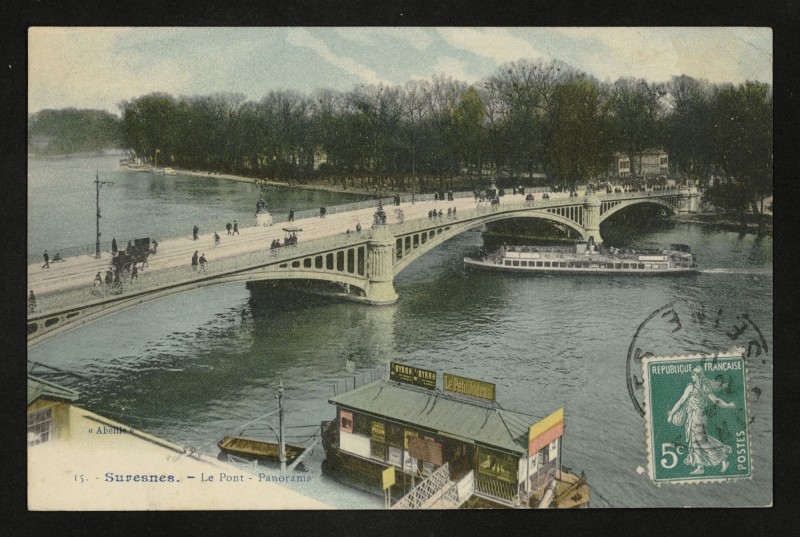 Carte postale ancienne Le Pont - Panorama. Entrée du Bois de Boulogne à Suresnes
