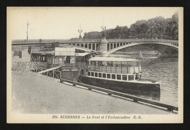 Carte postale ancienne Le Pont et l'Embarcadère à Suresnes