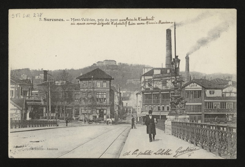 Carte postale ancienne Mont-Valérien, pris du Pont à Suresnes