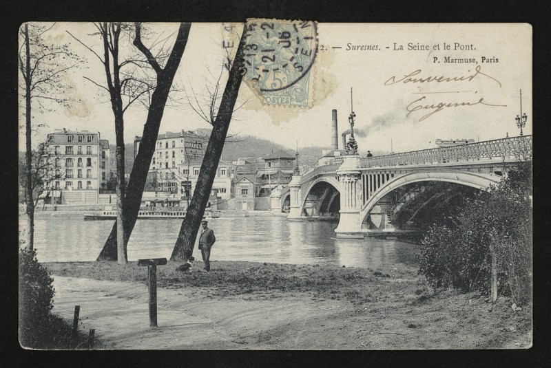 Carte postale ancienne La Seine et le Pont à Suresnes