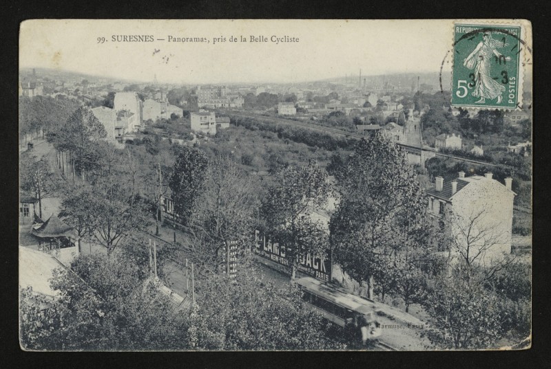 Carte postale ancienne Panorama, pris de "La Belle Cycliste" à Suresnes