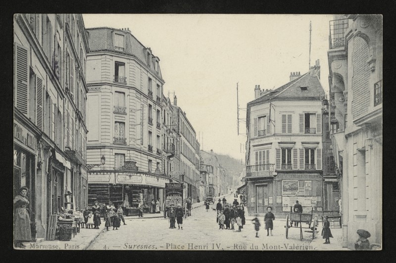 Carte postale ancienne Place Henri Iv - Rue du Mont-Valérien à Suresnes