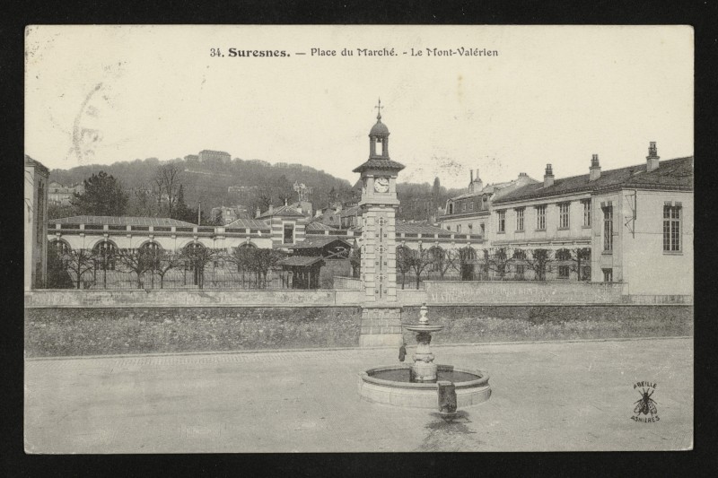Carte postale ancienne Place du Marché. - Le Mont-Valérien à Suresnes