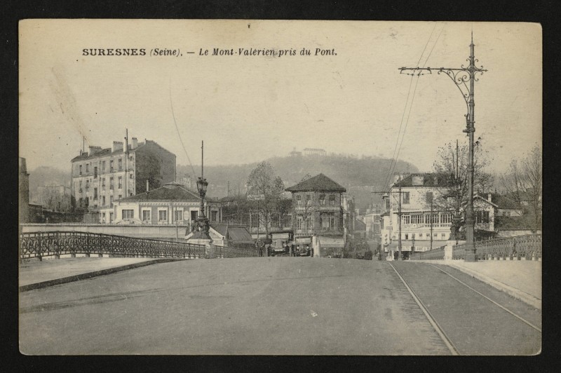 Carte postale ancienne Le Mont-Valérien pris du Pont à Suresnes