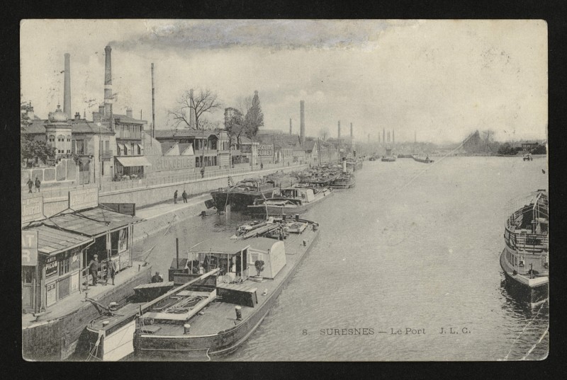 Carte postale ancienne Le Port. [Usine des biscuits Olibet] à Suresnes