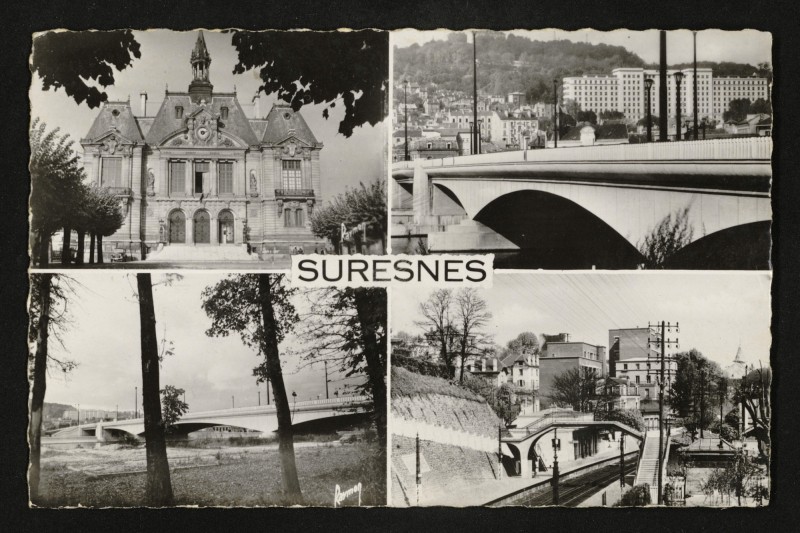 Carte postale ancienne Mairie- Le Pont - L'Hôpital Foch - Quartier de la Gare à Suresnes