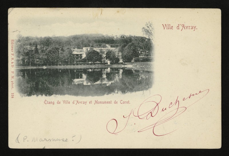 Carte postale ancienne Etang de Ville d'Avray et Monument de Corot à Ville-d'Avray