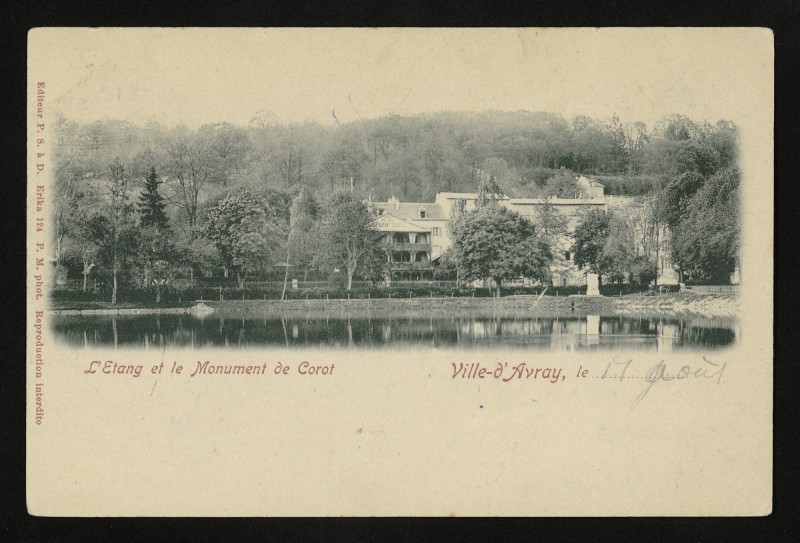 Carte postale ancienne L'Etang et le Monument de Corot à Ville-d'Avray