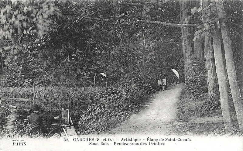 Carte postale ancienne Garches, Artistique, Etang de Saint-Cucufa, Sous-Bois, Rendez-vous des Peintres, possibly members of the Biva family