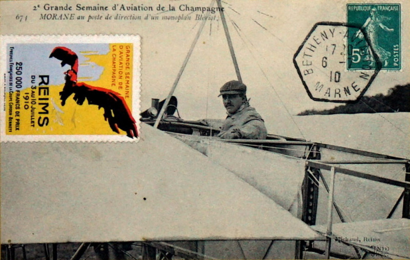 Carte postale ancienne 1910 M Morane sur Blériot 102187 à Bétheny