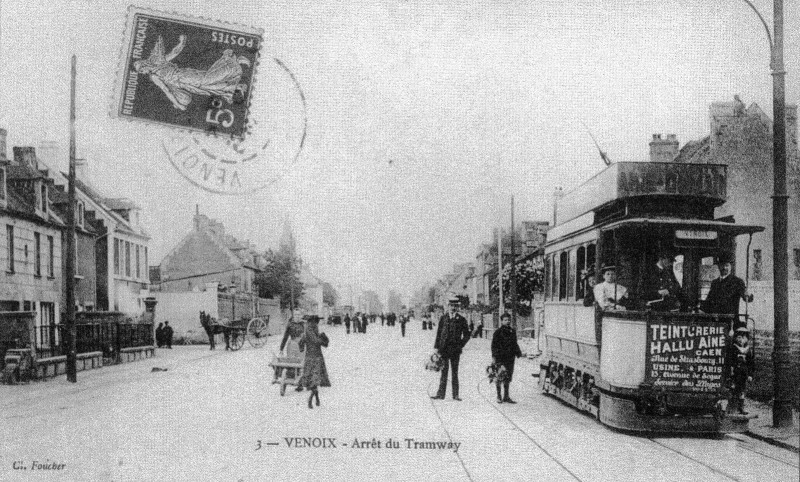 Carte postale ancienne Venoix cheron tram à Caen